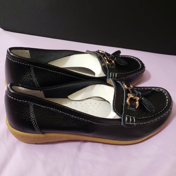 Women's black loafers women's flats women's sandals shoe comfortable shoe heels - Picture 3 of 5